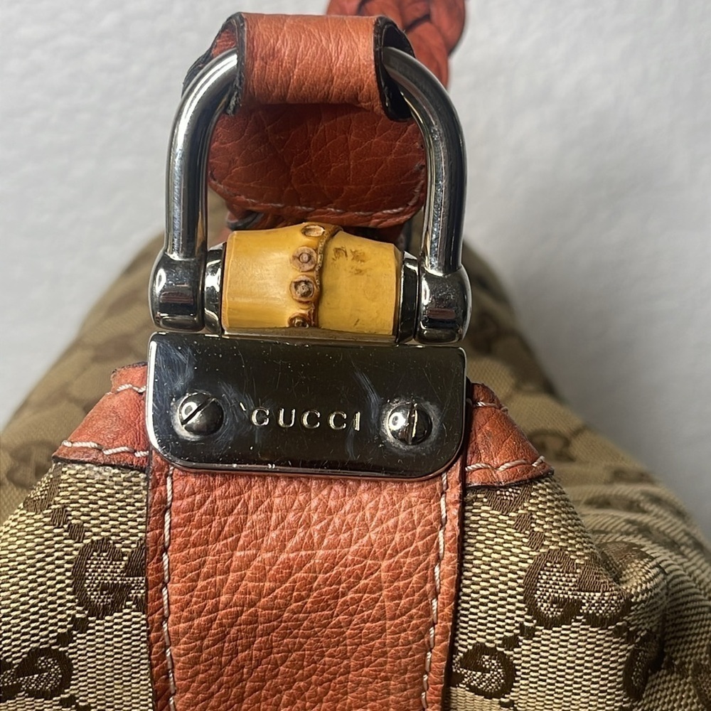 Gucci GG Canvas Bamboo Bar Hobo Bag Braided Strap Vintage - Picture 6 of 13